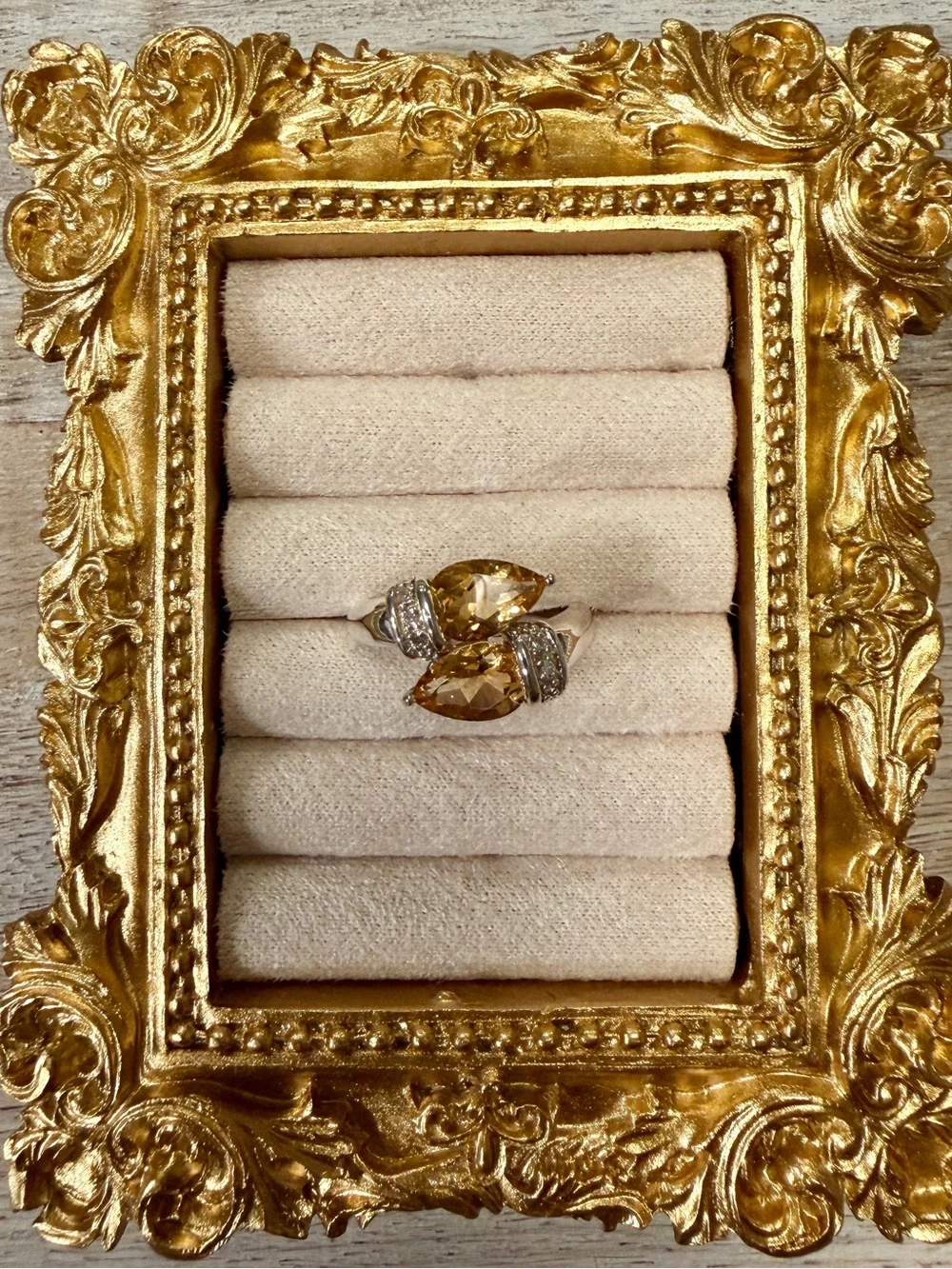 Sterling Silver Dual Pear Citrine with White Topaz Ring - Size 6